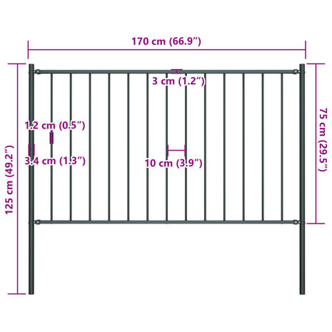 Hekpaneel met palen 1,7x0,75 m gepoedercoat staal antraciet 4