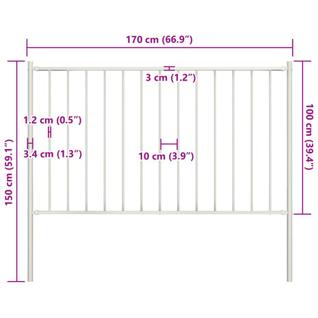 Hekpaneel met palen 1,7x1 m gepoedercoat staal wit 4