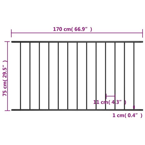 Hekpaneel 1,7x0,75 m gepoedercoat staal zwart 4