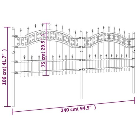 Tuinhek met spijlpunten 115 cm gepoedercoat staal zwart 6