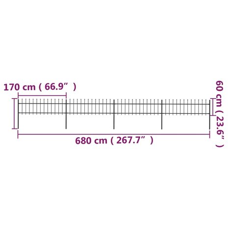 Tuinhek met speren bovenkant 6,8x0,6 m staal zwart 5