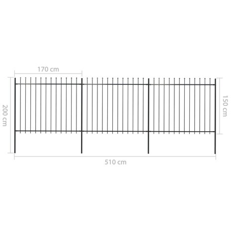 Tuinhek met speren bovenkant 5,1x1,5 m staal zwart 5