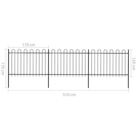 Tuinhek met ronde bovenkant 5,1x1,2 m staal zwart 5