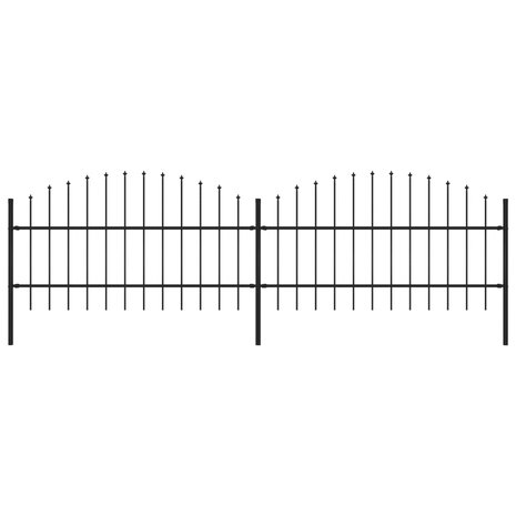 Tuinhek met speren bovenkant (0,75-1)x3,4 m staal zwart 1