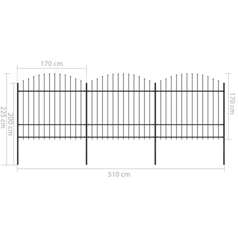 Tuinhek met speren bovenkant (1,5-1,75)x5,1 m staal zwart 5