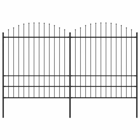 Tuinhek met speren bovenkant (1,75-2)x3,4 m staal zwart 1