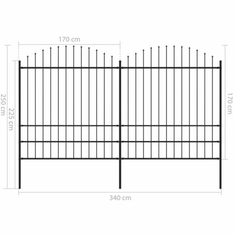 Tuinhek met speren bovenkant (1,75-2)x3,4 m staal zwart 5