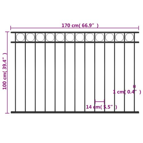 Schuttingpaneel 1,7x1 m staal zwart 4