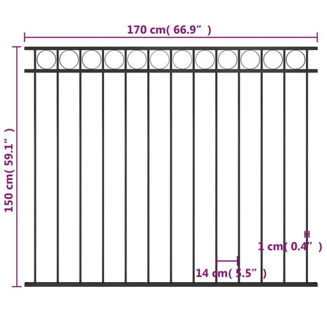 Schuttingpaneel 1,7x1,5 m staal zwart 4