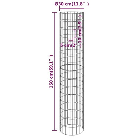 Gabion paal rond Ø30x150 cm gegalvaniseerd staal 6