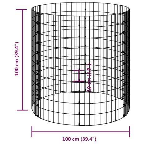 Gabion paal rond Ø100x100 cm gegalvaniseerd staal 6