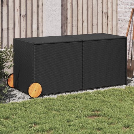 Tuinbox met wielen 283 L poly rattan zwart 1