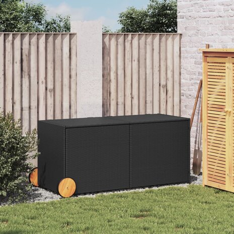Tuinbox met wielen 283 L poly rattan zwart 3