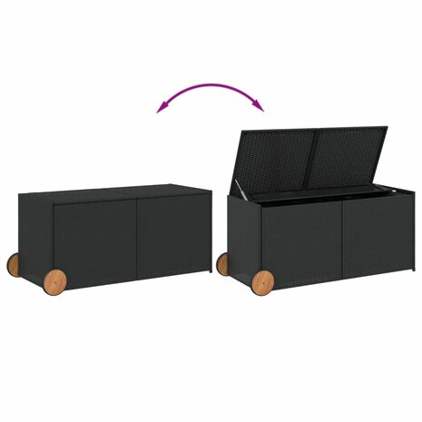 Tuinbox met wielen 283 L poly rattan zwart 7