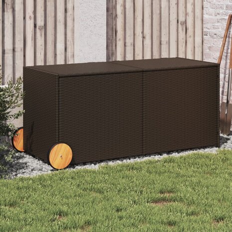 Tuinbox met wielen 283 L poly rattan bruin 1