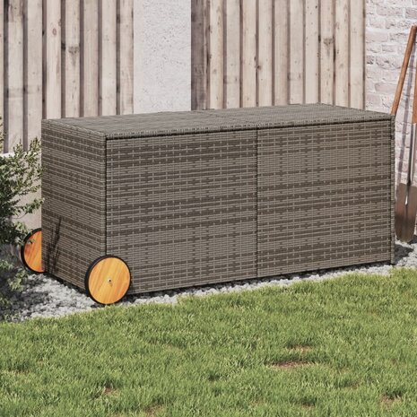 Tuinbox met wielen 283 L poly rattan grijs 1