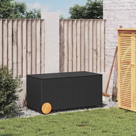 Tuinbox met wielen 190 L poly rattan zwart 3