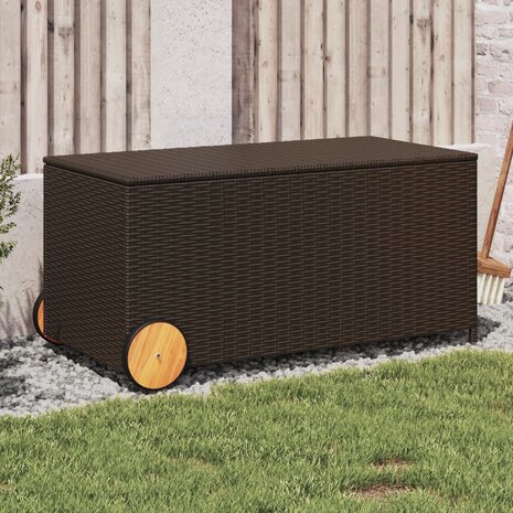 Tuinbox met wielen 190 L poly rattan bruin 1