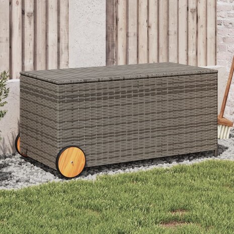 Tuinbox met wielen 190 L poly rattan grijs 1