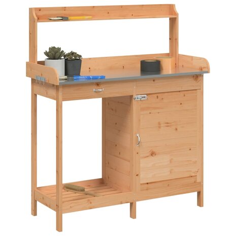 Oppottafel met kast 110,5x45x124,5 cm massief vurenhout bruin 4