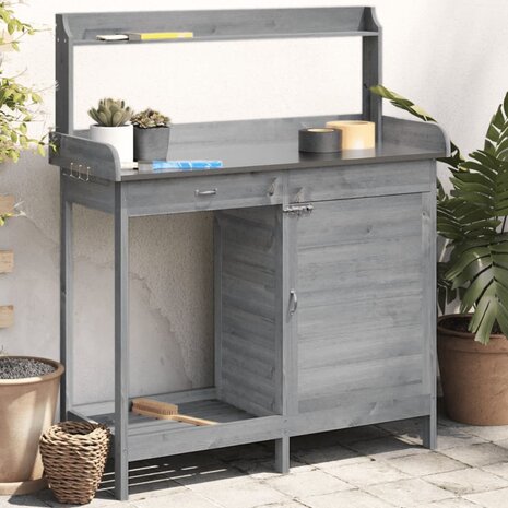 Oppottafel met kast 110,5x45x124,5 cm massief vurenhout grijs 1