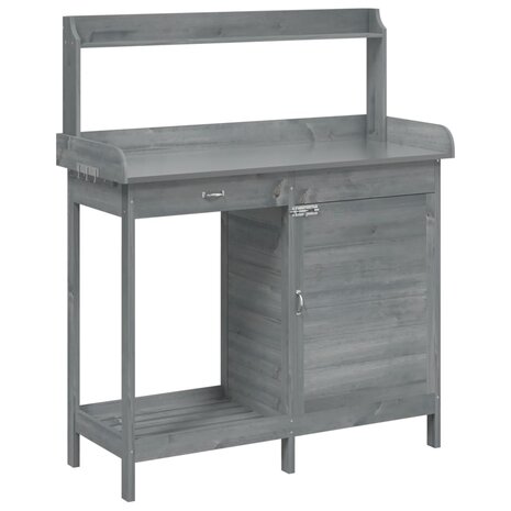 Oppottafel met kast 110,5x45x124,5 cm massief vurenhout grijs 2