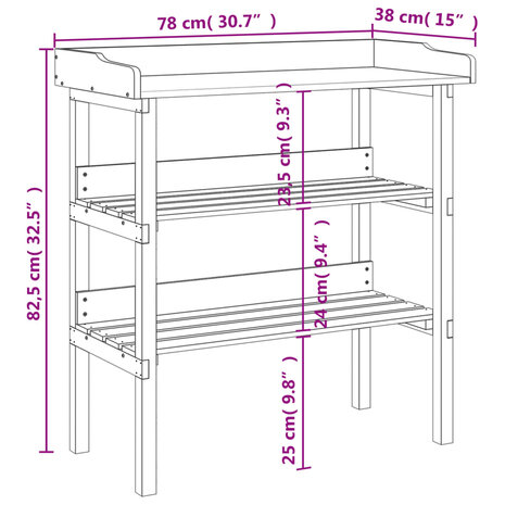 Plantentafel met schappen 78x38x82,5 cm massief vurenhout 9
