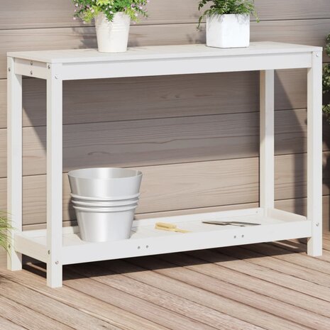 Oppottafel met schap 108x35x75 cm massief grenenhout wit 1