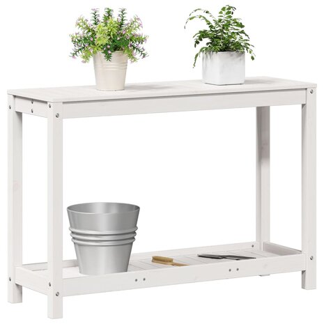 Oppottafel met schap 108x35x75 cm massief grenenhout wit 4