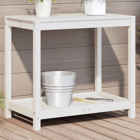 Oppottafel met schap 82,5x50x75 cm massief grenenhout wit 1