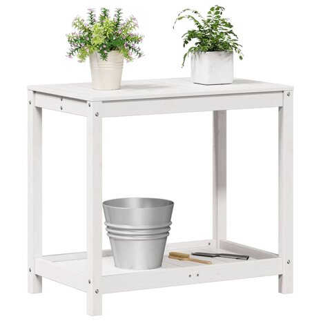 Oppottafel met schap 82,5x50x75 cm massief grenenhout wit 4
