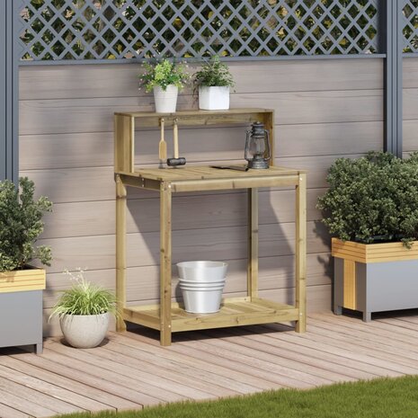 Oppottafel met schappen 82,5x50x109,5 cm geïmpregneerd hout 3