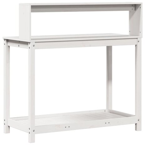 Oppottafel met schappen 108x50x109,5 cm massief grenenhout wit 7