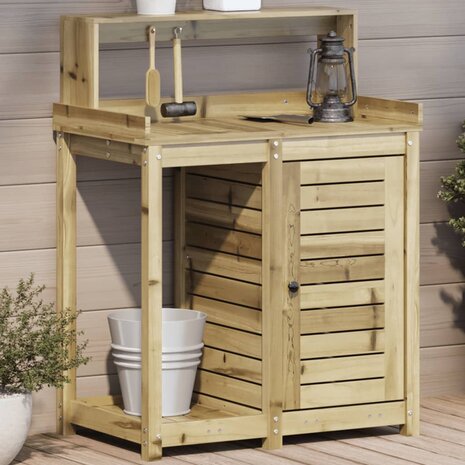 Oppottafel met schappen 82,5x50x109,5 cm geïmpregneerd hout 1