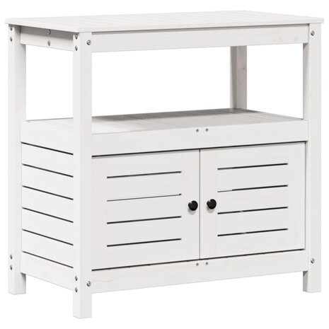 Oppottafel met schappen 82,5x45x81 cm massief grenenhout wit 2