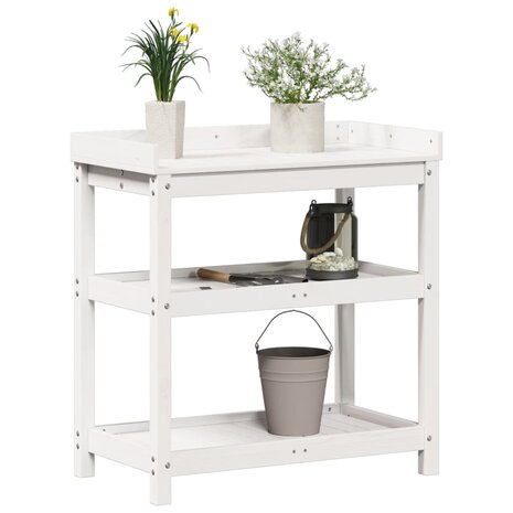 Oppottafel met schappen 82,5x45x86,5 cm massief grenenhout wit 4