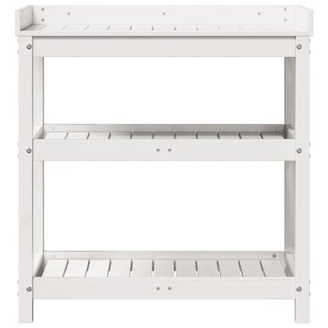 Oppottafel met schappen 82,5x45x86,5 cm massief grenenhout wit 5