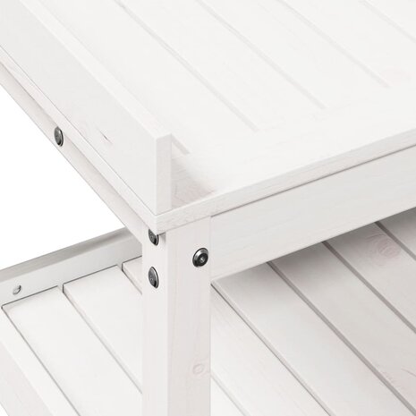 Oppottafel met schappen 82,5x45x86,5 cm massief grenenhout wit 8