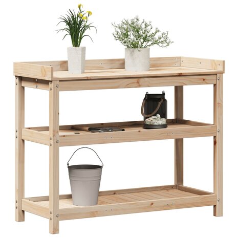 Oppottafel met schappen 108x45x86,5 cm massief grenenhout 4