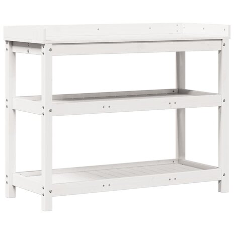 Oppottafel met schappen 108x45x86,5 cm massief grenenhout wit 2