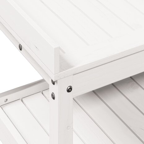 Oppottafel met schappen 108x45x86,5 cm massief grenenhout wit 8