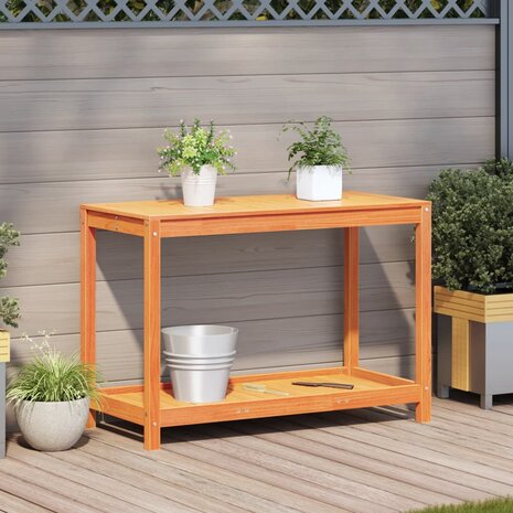 Oppottafel met schap 108x50x75 cm massief grenenhout wasbruin 3