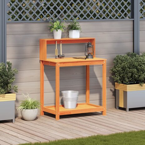 Oppottafel met schappen 82,5x50x109,5 cm grenenhout bruin 3