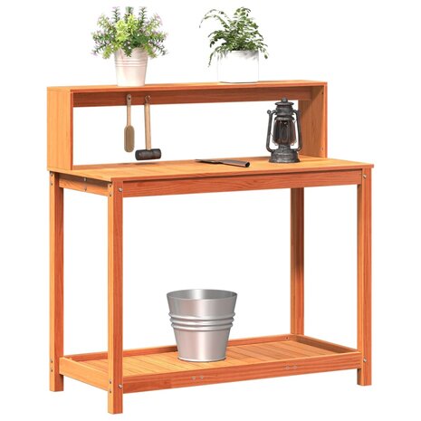 Oppottafel met schappen 108x50x109,5 cm grenenhout bruin 4