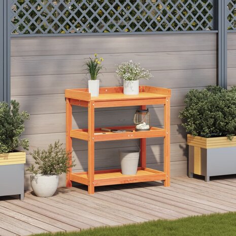 Oppottafel met schappen 82,5x45x86,5 cm grenenhout bruin 3