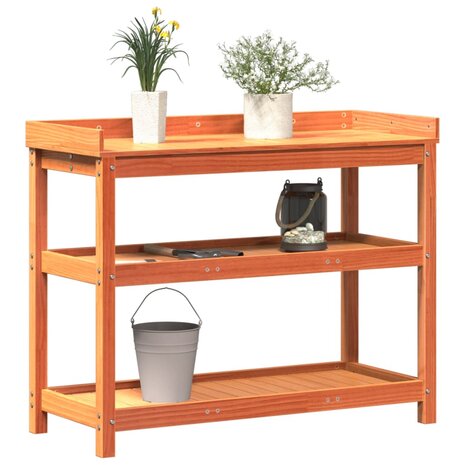 Oppottafel met schappen 108x45x86,5 cm grenenhout bruin 4