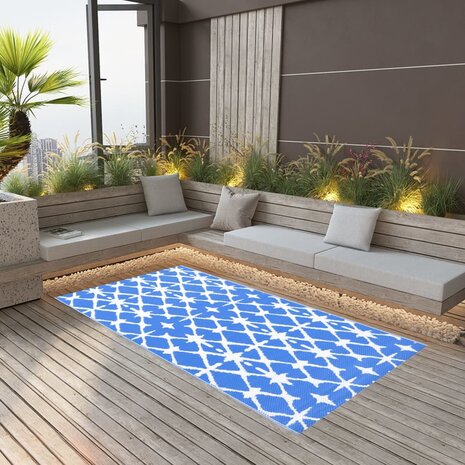 Buitenkleed ARAKIL 120x180 cm PP blauw en wit 1