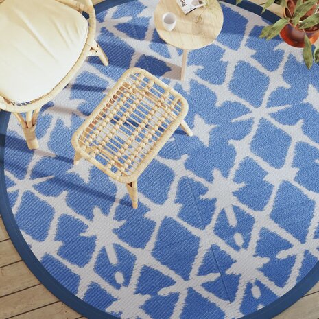 Buitenkleed ARAKIL Ø200 cm polypropeen blauw en wit 1