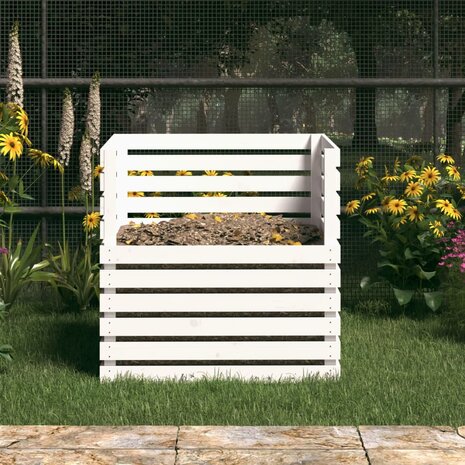 Compostbak 80x80x78 cm massief grenenhout wit 3