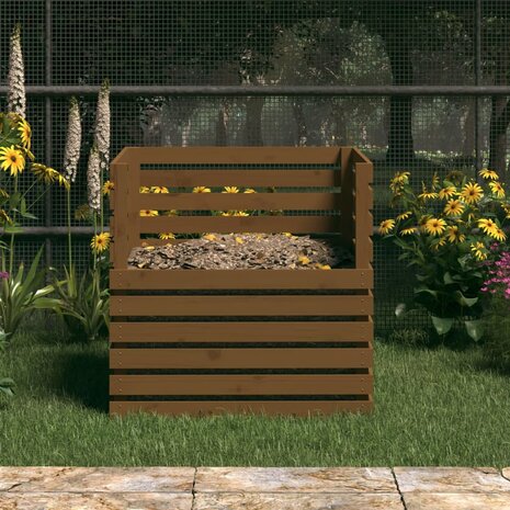 Compostbak 80x80x78 cm massief grenenhout honingbruin 3